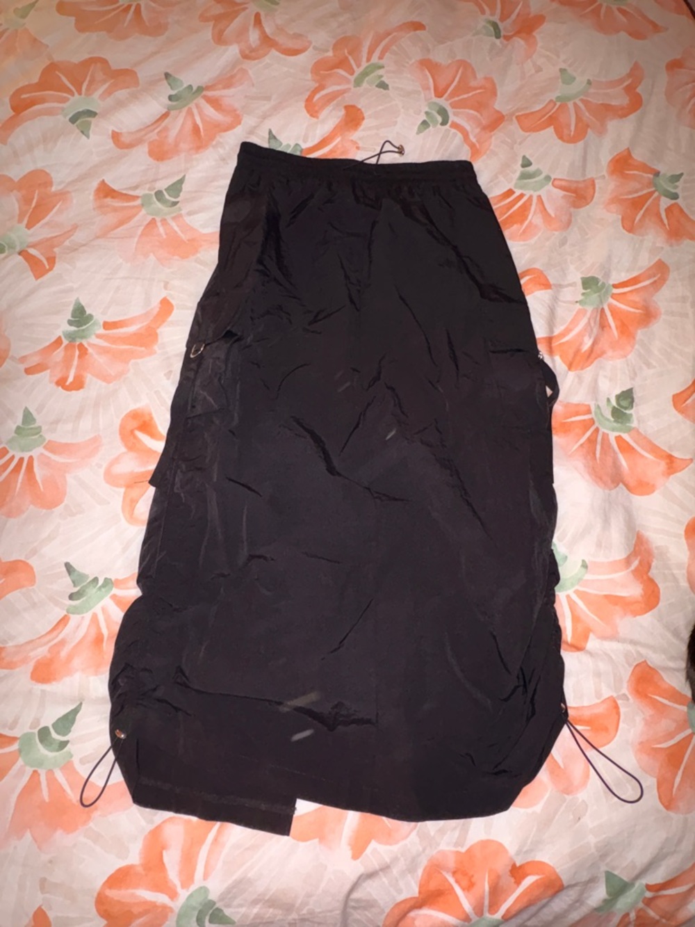Black Midi Skirt with Drawstring Hem